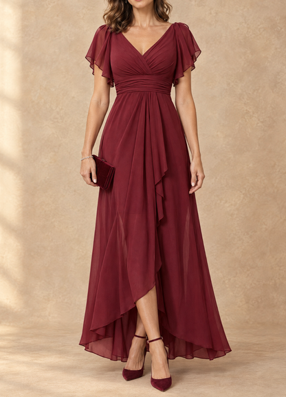 Denise | Robe longue en mousseline à manches volantées