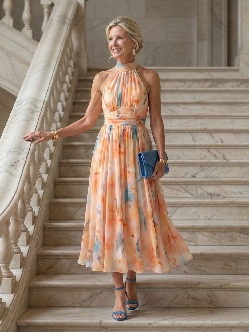 Robe Midi Douce à Col Halter ELIN