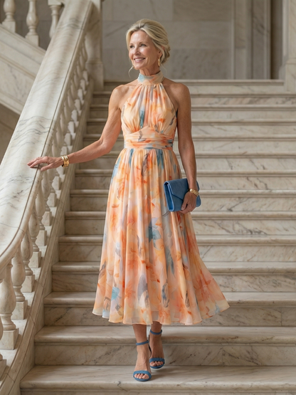 Robe Midi Douce à Col Halter ELIN