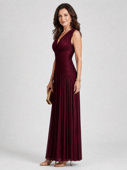 Robe Midi Plissée Sans Manches à Col V LEMAR