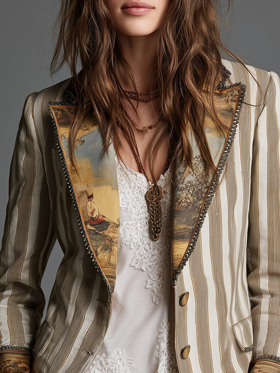 Blazer Rayé à Doublure Tapisserie Vintage — Édition Bohème