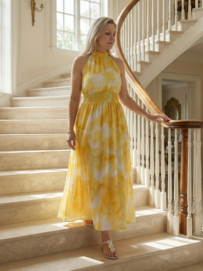 Robe Midi Froncée à Col Halter SYLIN