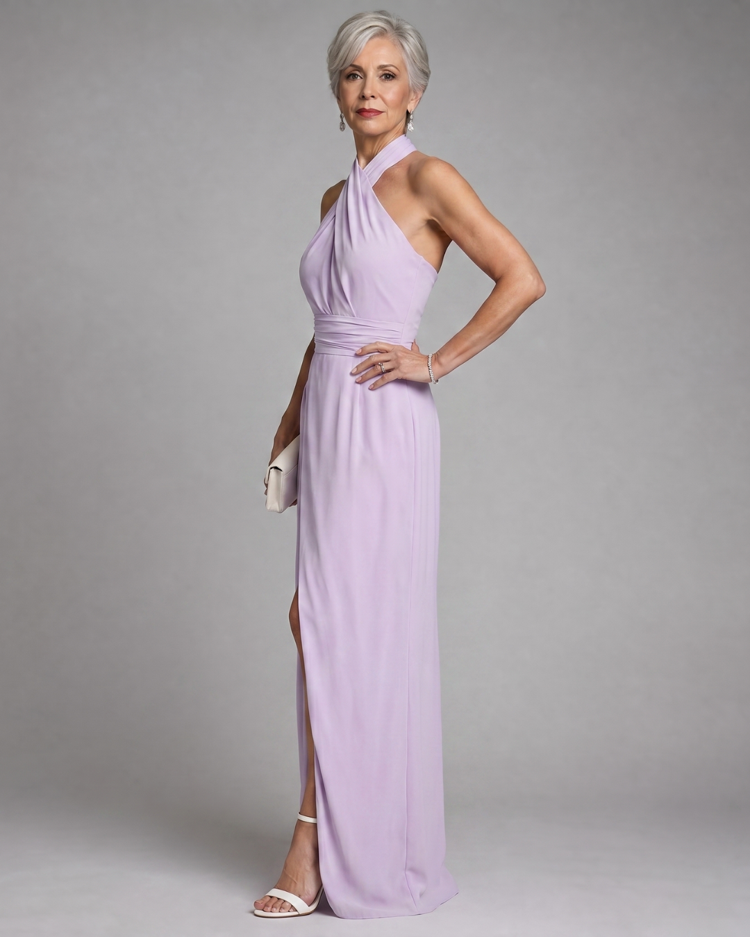 Vaelora | Robe midi à col licou croisé, drapée à fente latérale