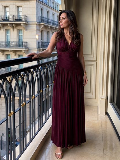 Robe Midi Plissée Sans Manches à Col V LEMAR