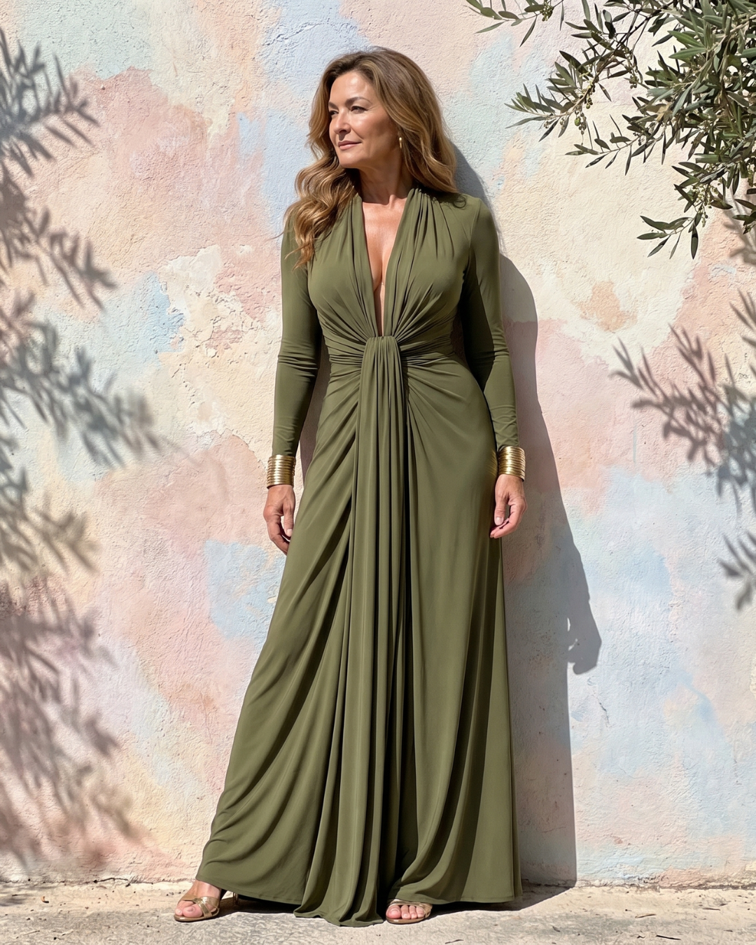 Vimmer | Robe longue drapée à décolleté en V profond et manches longues