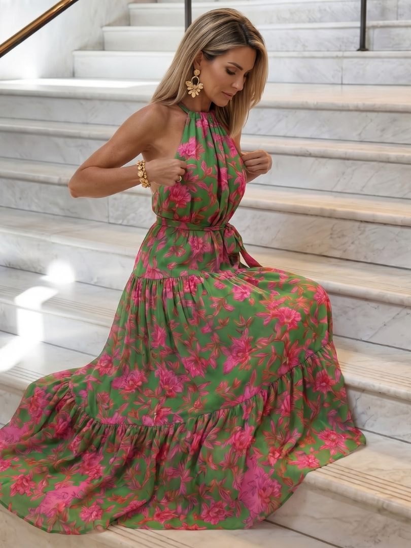 Robe Midi Drapée à Col Halter ROWEN