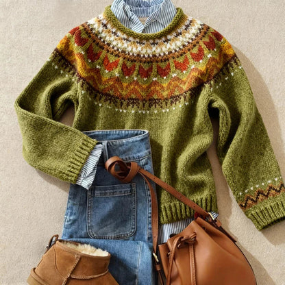 Astrid | Pull jacquard Fair Isle olive