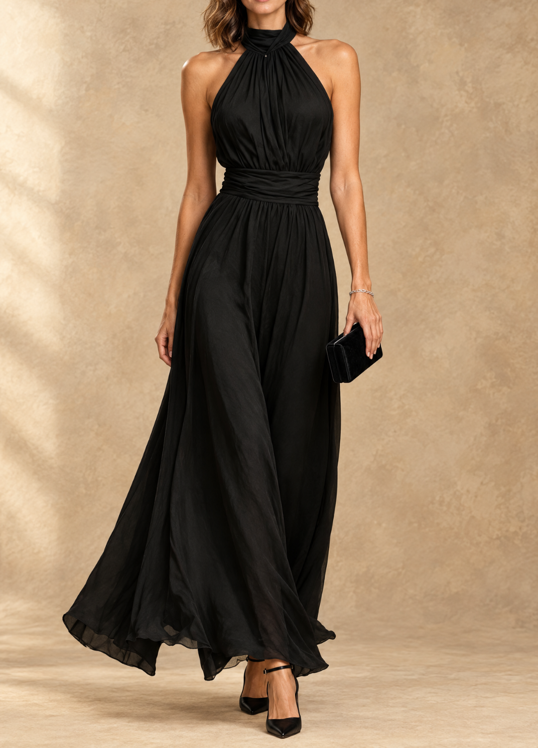 Paula | Robe longue en mousseline col licou