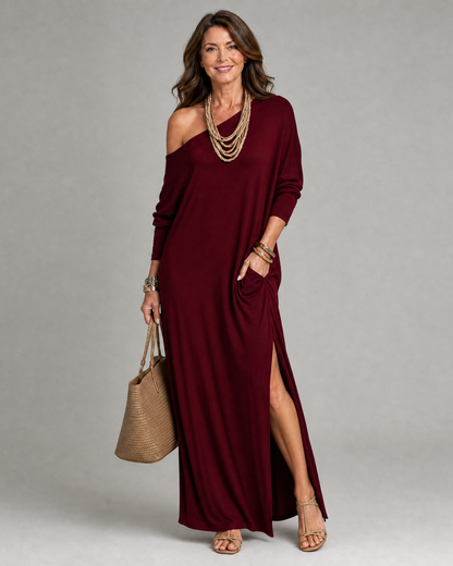 Asterelle | Robe midi fluide à une épaule et fente latérale
