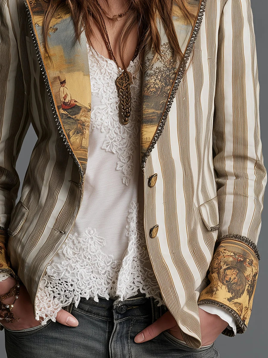 Blazer Rayé à Doublure Tapisserie Vintage — Édition Bohème
