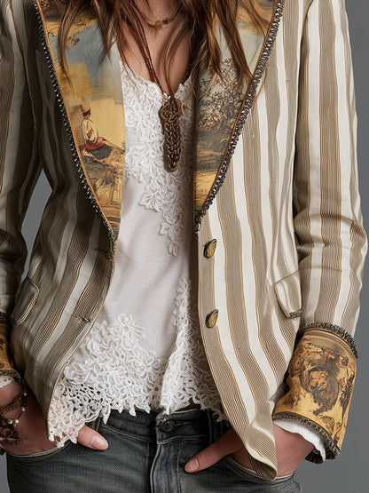 Blazer Rayé à Doublure Tapisserie Vintage — Édition Bohème