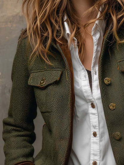 Veste en Tweed Chevron à Poignets Velours — Édition Terrain