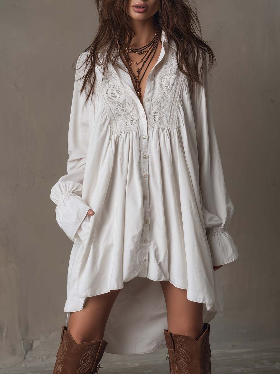 Lucia | Robe chemise à détails dentelle
