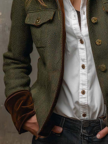 Veste en Tweed Chevron à Poignets Velours — Édition Terrain