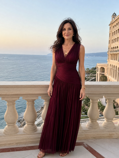 Robe Midi Plissée Sans Manches à Col V LEMAR