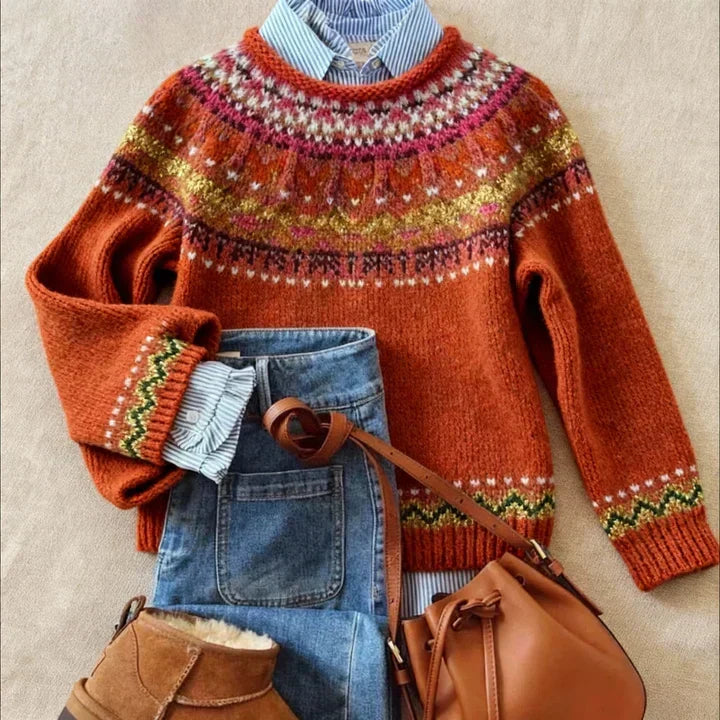 Simona | Pull jacquard Fair Isle rouge profond