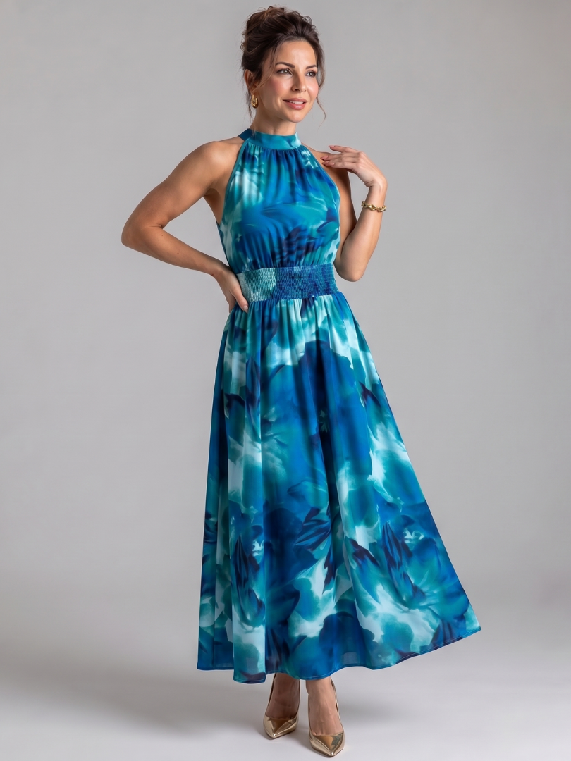 Robe Midi à Taille Froncée et Imprimé Abstrait OLIVIA
