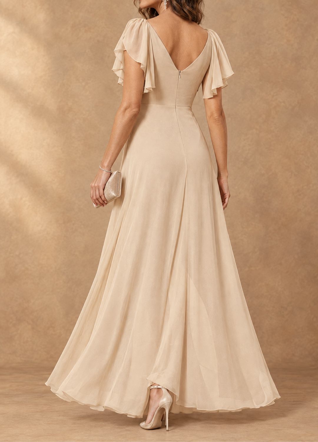 Denise | Robe longue en mousseline à manches volantées
