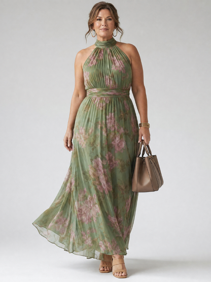 Robe Midi Froncée à Col Halter MIRELLE