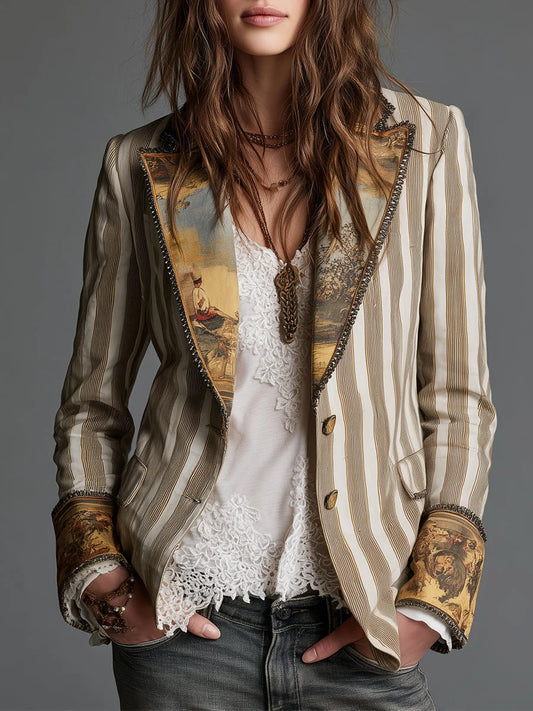 Blazer Rayé à Doublure Tapisserie Vintage — Édition Bohème
