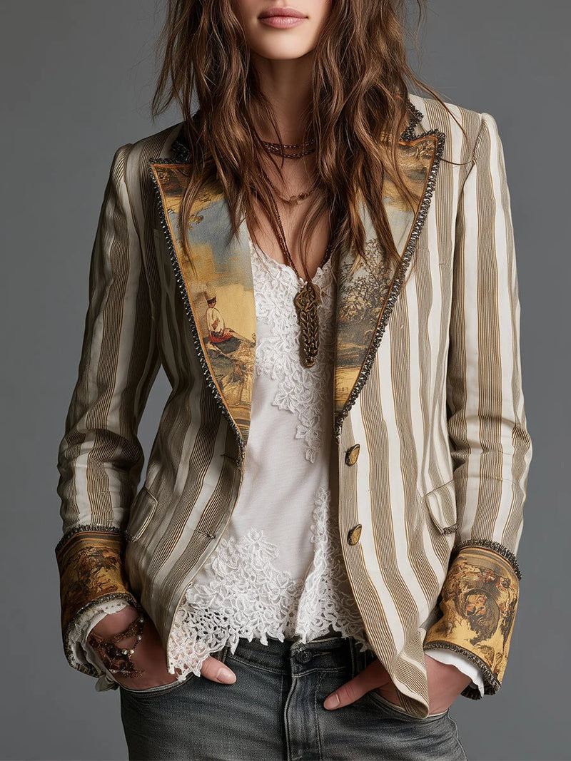 Blazer Rayé à Doublure Tapisserie Vintage — Édition Bohème
