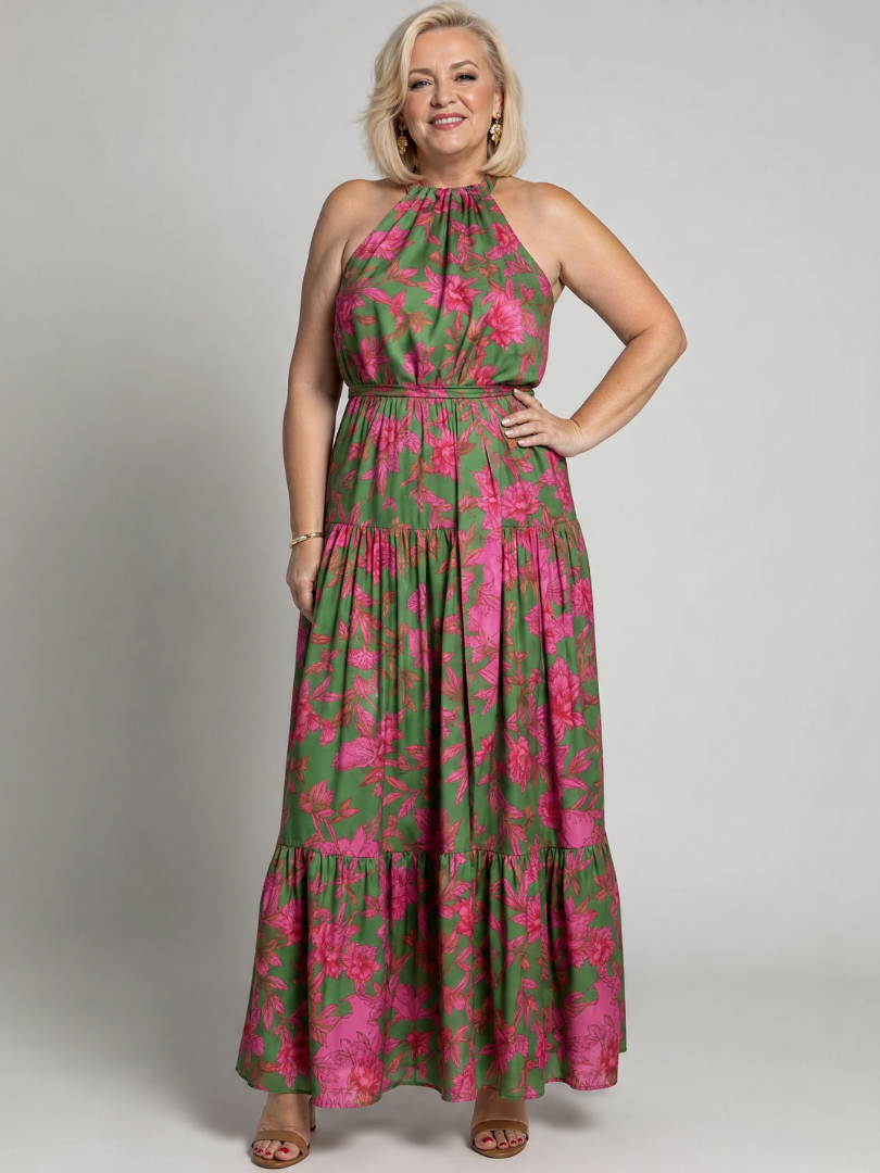Robe Midi Drapée à Col Halter ROWEN