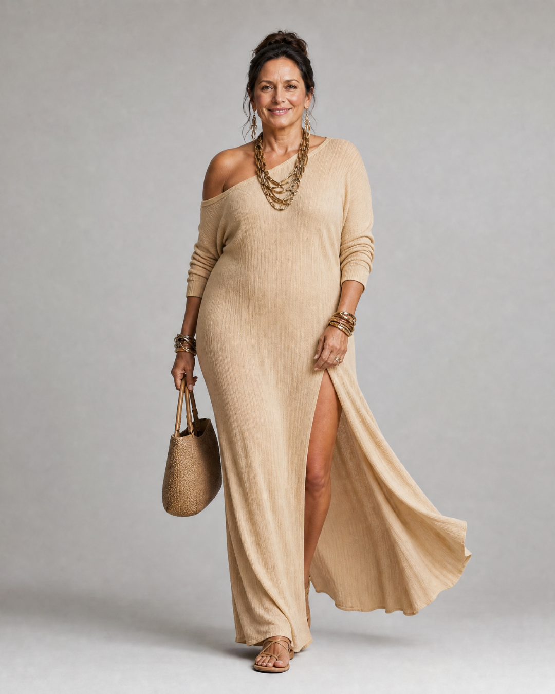 Asterelle | Robe midi fluide à une épaule et fente latérale