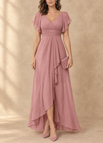 Denise | Robe longue en mousseline à manches volantées