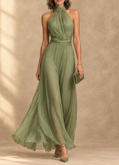 Paula | Robe longue en mousseline col licou