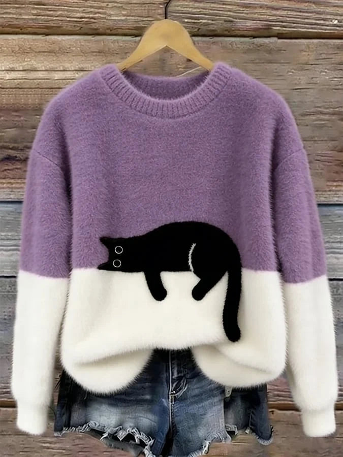 Pull motif chat jaune
