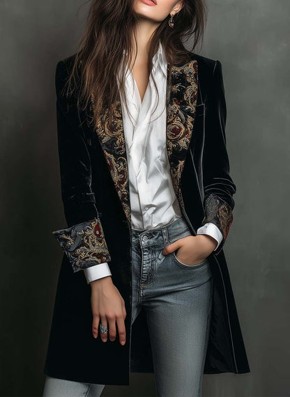Manteau en Velours à Revers Brocart — Édition Soirée