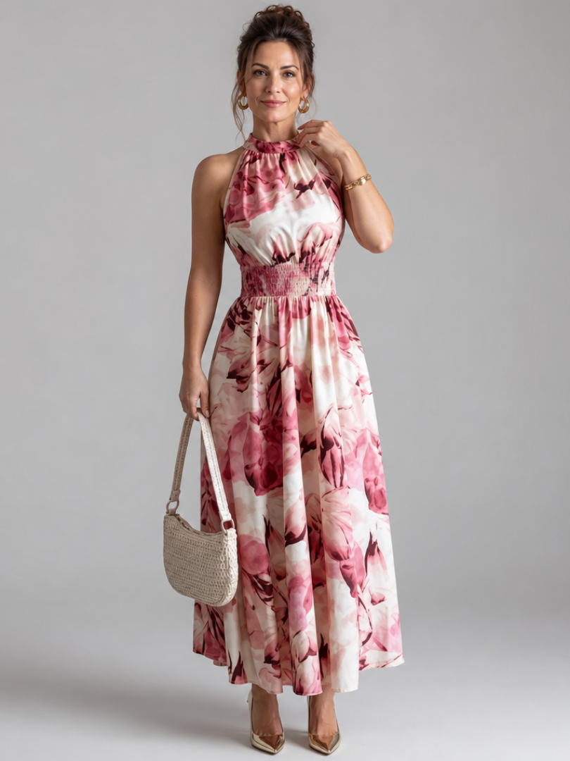 Robe Midi à Taille Froncée et Imprimé Abstrait OLIVIA