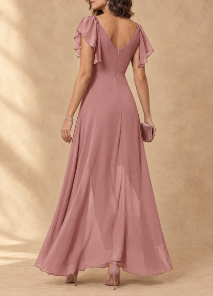 Denise | Robe longue en mousseline à manches volantées
