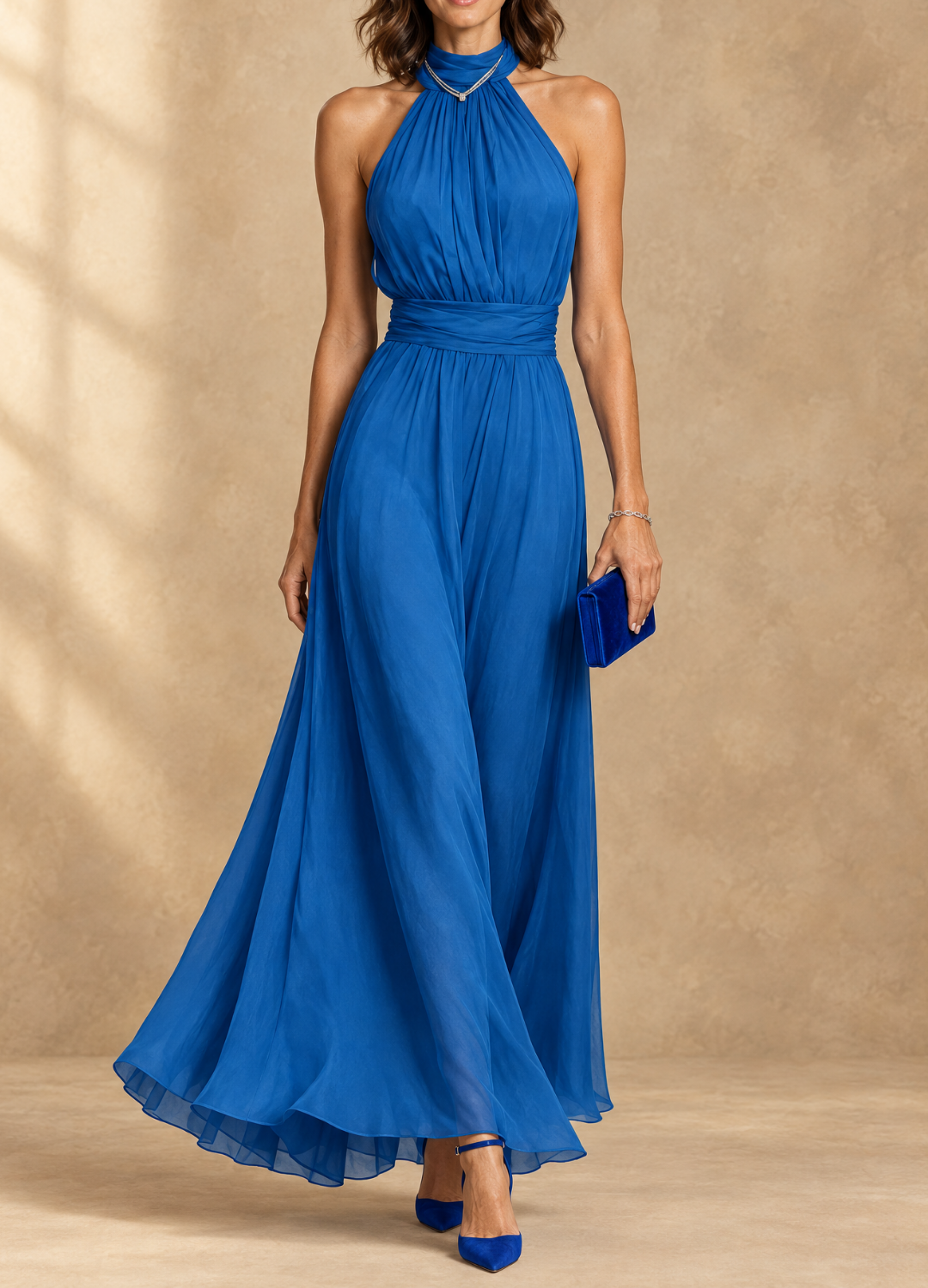 Paula | Robe longue en mousseline col licou