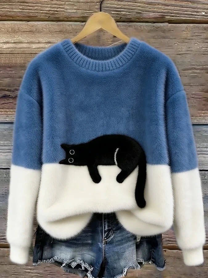 Pull motif chat marron