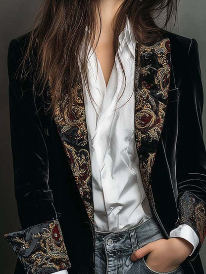 Manteau en Velours à Revers Brocart — Édition Soirée