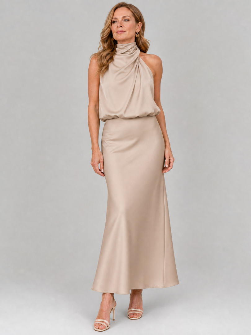 Robe Midi Sans Manches à Col Drapé NOPAL