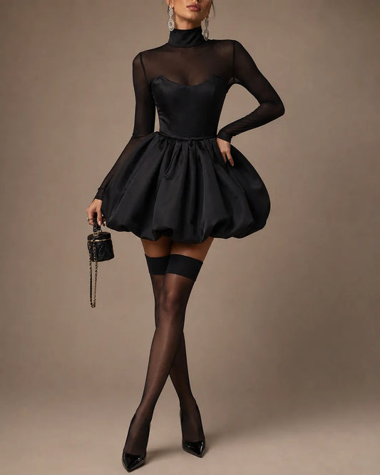 Vivienne | Mini Robe Bulle Transparente à Col Montant