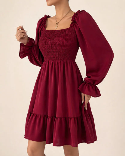 Rosalie | Robe courte smockée à manches longues