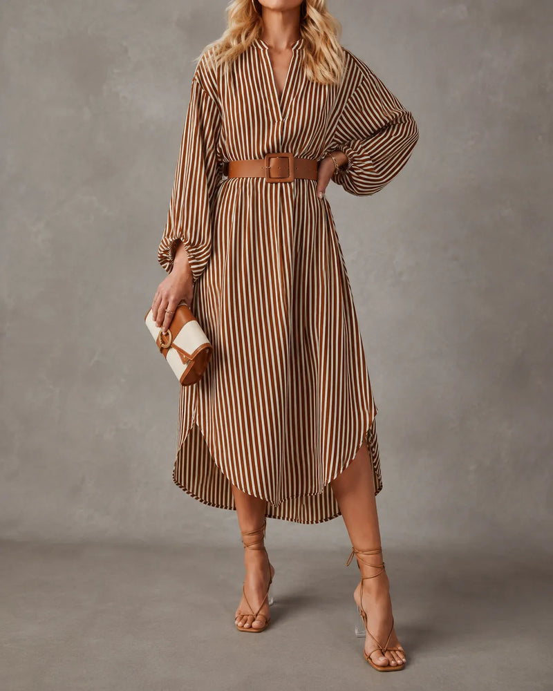 Roma | Robe chemise midi rayée à ceinture