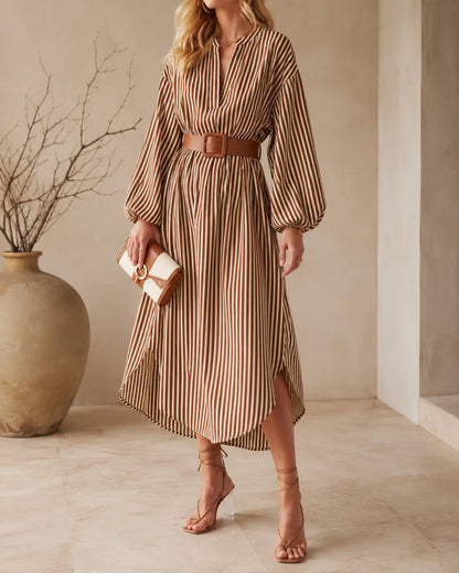 Roma | Robe chemise midi rayée à ceinture