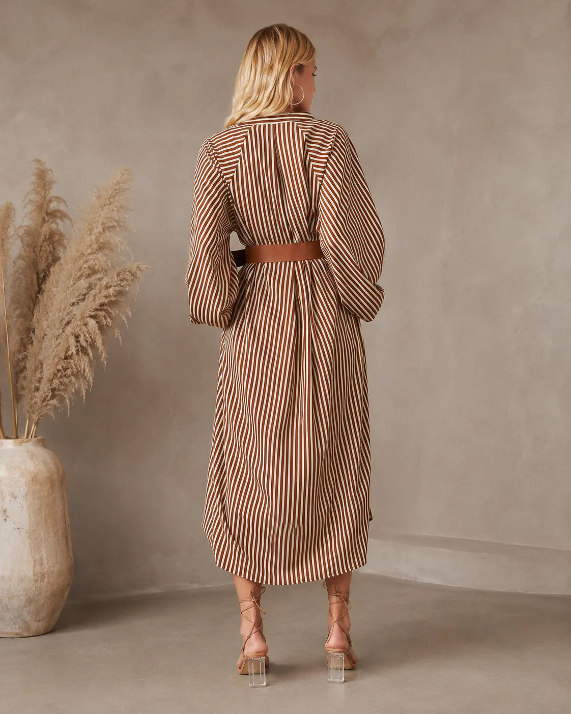 Roma | Robe chemise midi rayée à ceinture