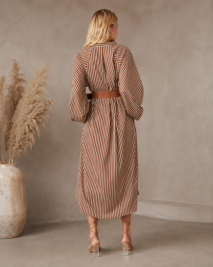 Roma | Robe chemise midi rayée à ceinture