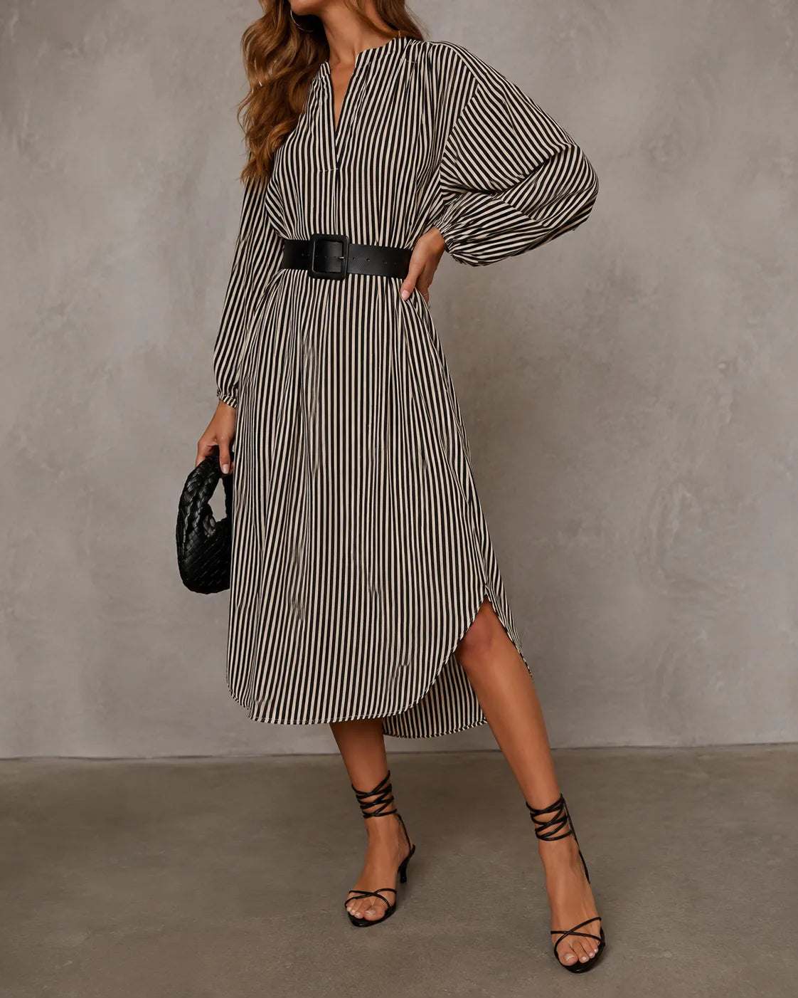 Roma | Robe chemise midi rayée à ceinture