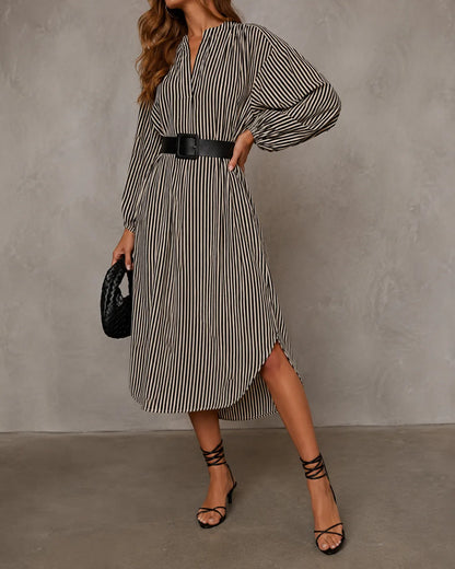Roma | Robe chemise midi rayée à ceinture