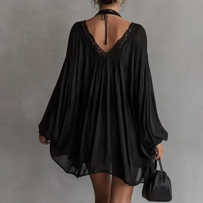 Lucia | Robe tunique en mousseline à bordure en dentelle