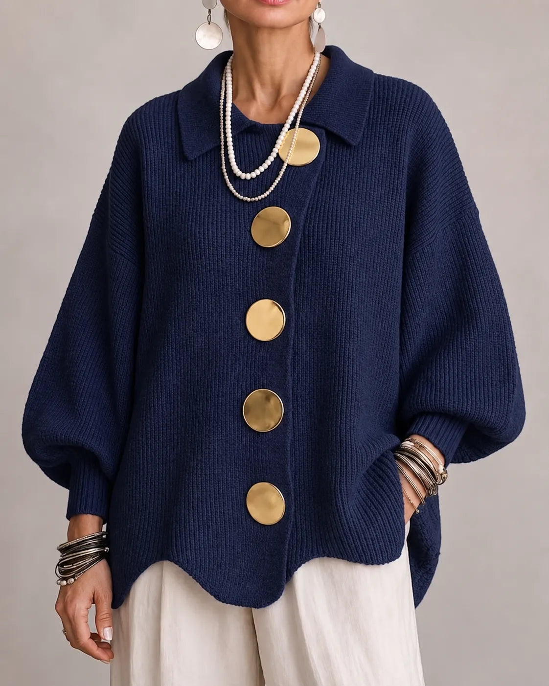 Elara | Cardigan oversize en maille à boutons