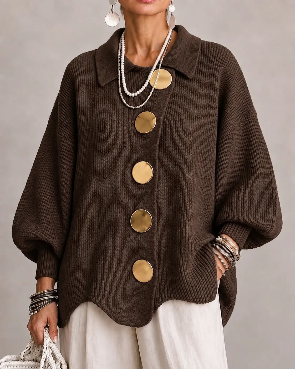 Elara | Cardigan oversize en maille à boutons
