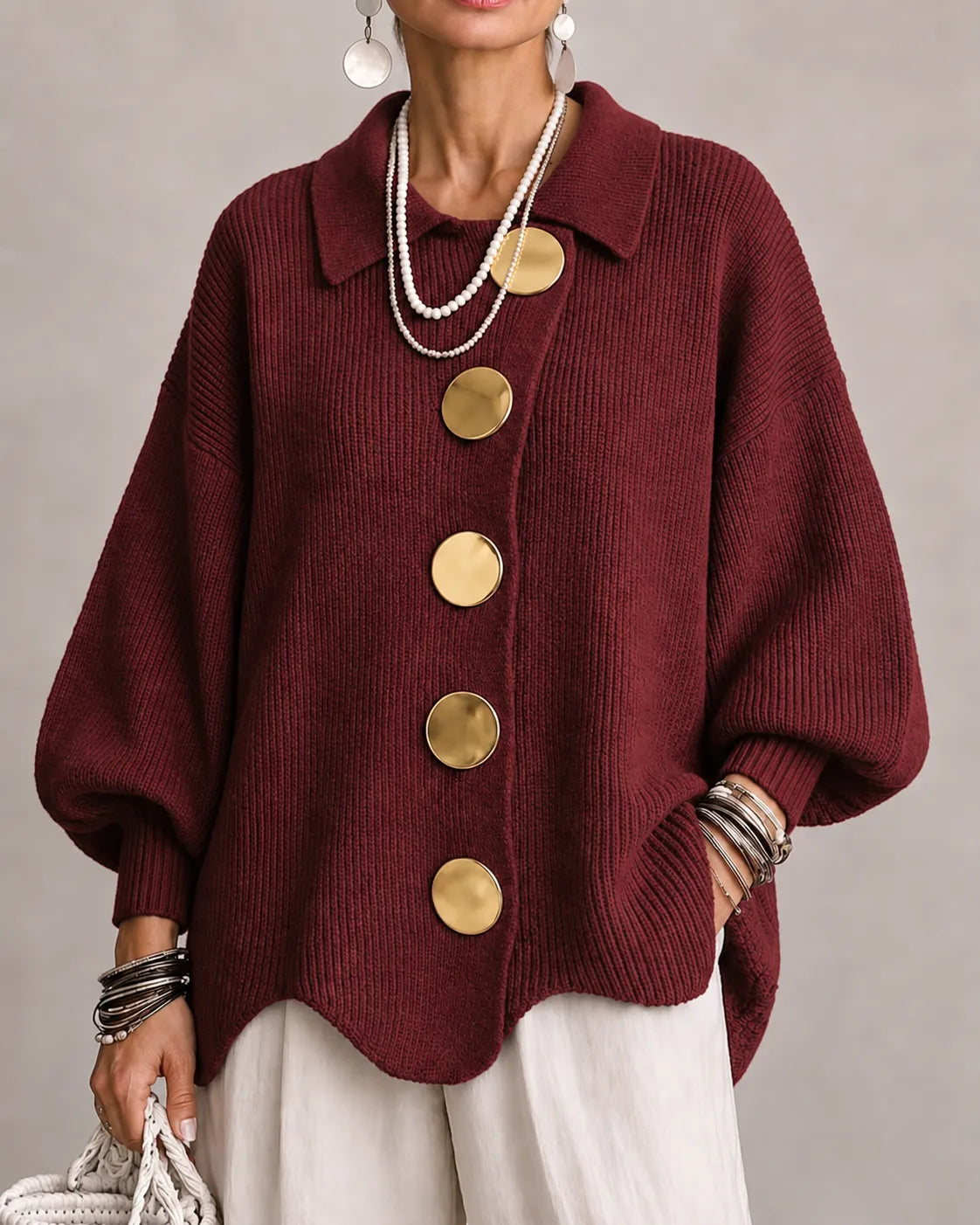 Elara | Cardigan oversize en maille à boutons