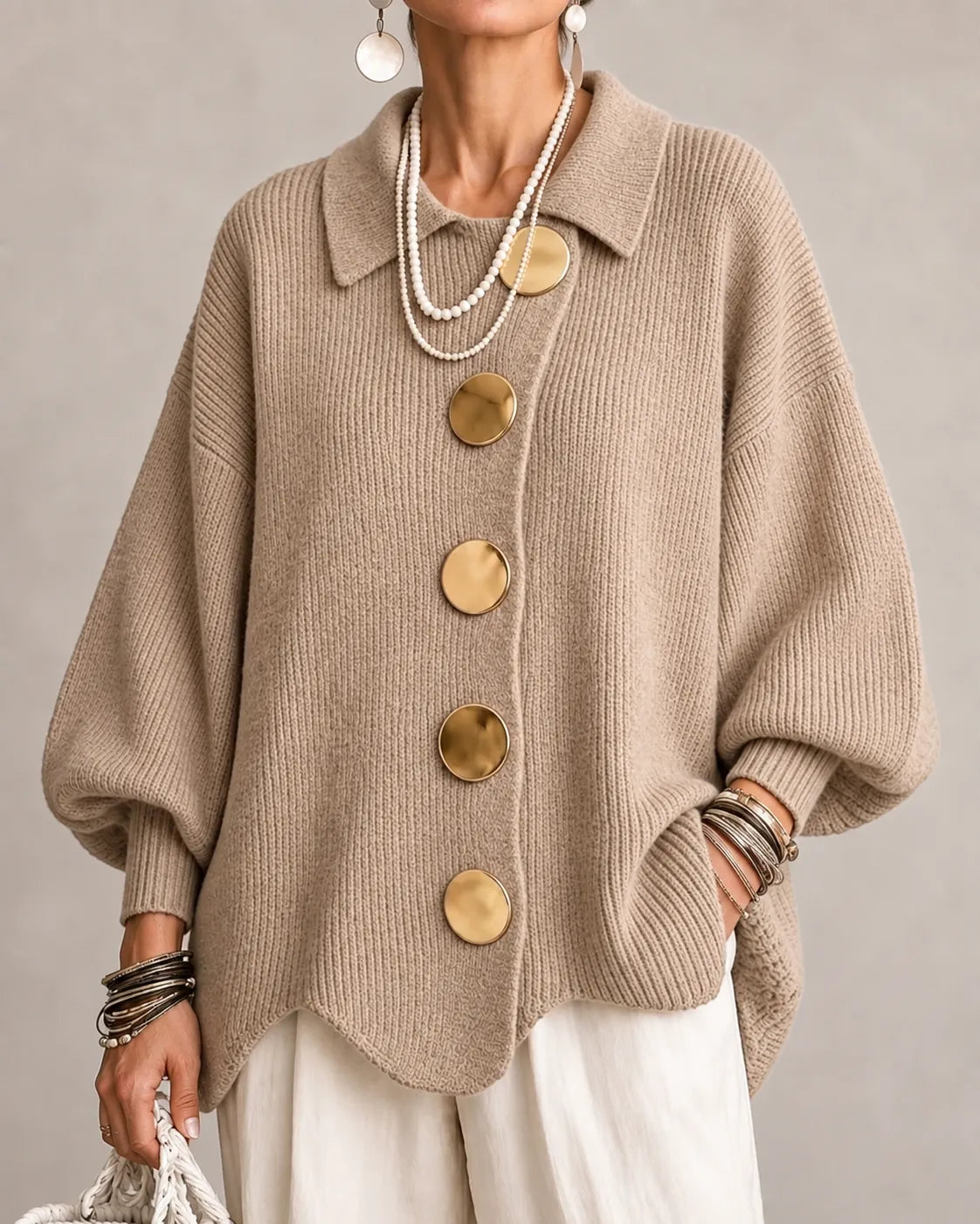 Elara | Cardigan oversize en maille à boutons